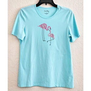 Top/T-Shirt-Coral Bay-Blue-Flamingos-Pink Reflective Studs-Mother and Baby-SML